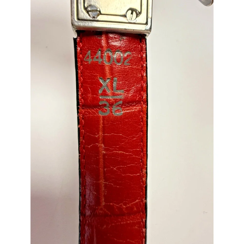 Reversible Leather Belt Red Black Swivel Buckle Silver Hardware Adjustable